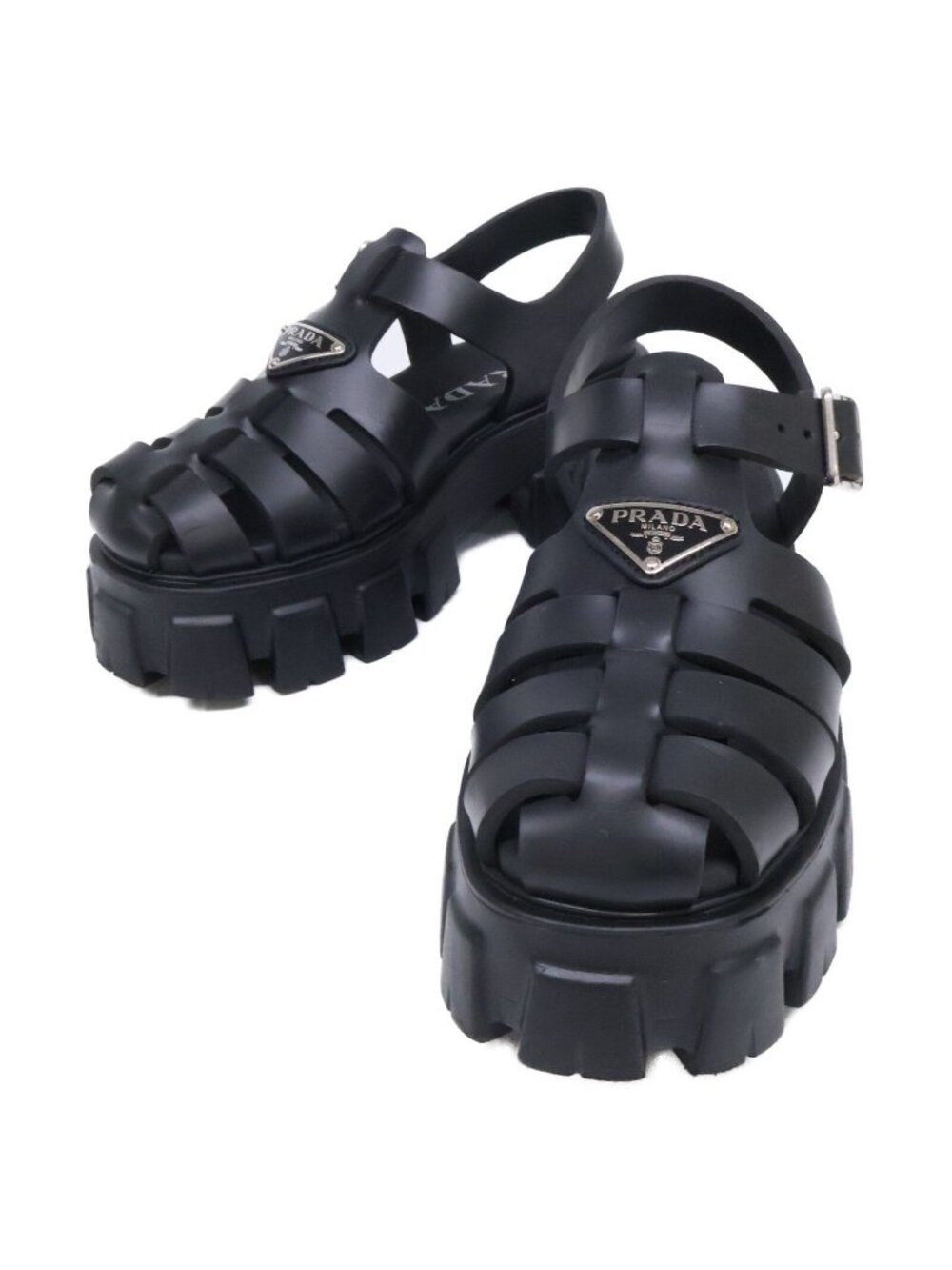 Prada Monolith Rubber Triangle Plate Sandals